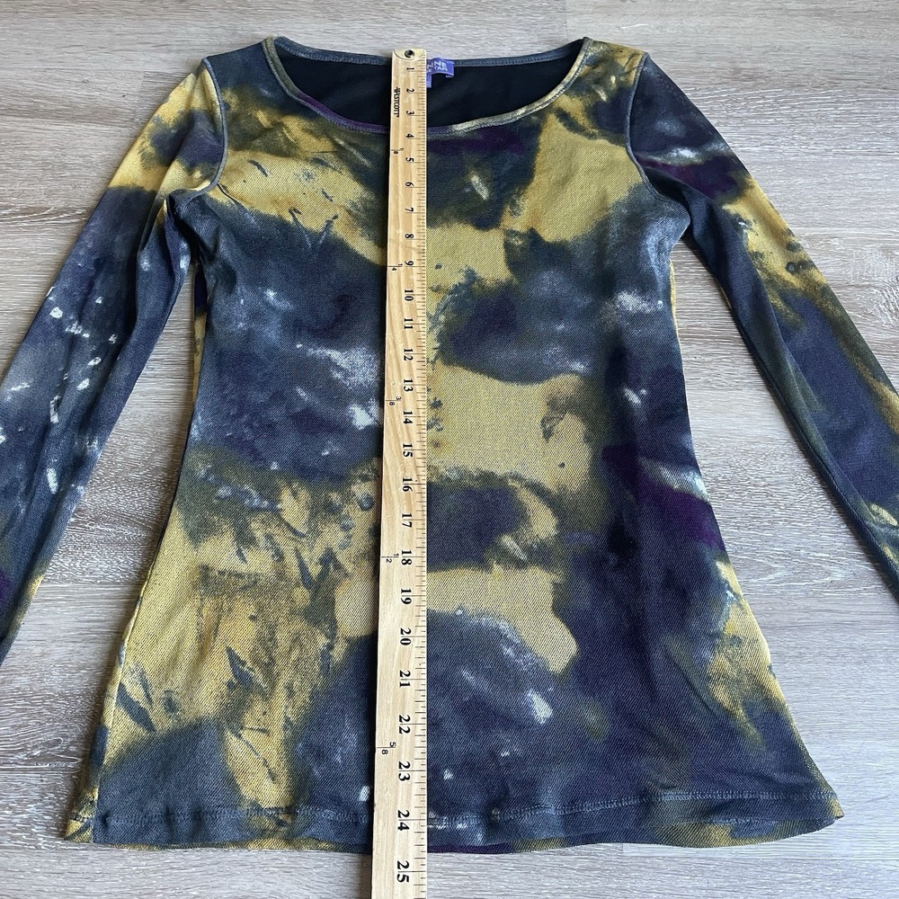 Vivianne Tam Tie Dye Long Sleeve Top Medium Abstract Mesh Stretch Y2K Boho - Picture 2 of 9